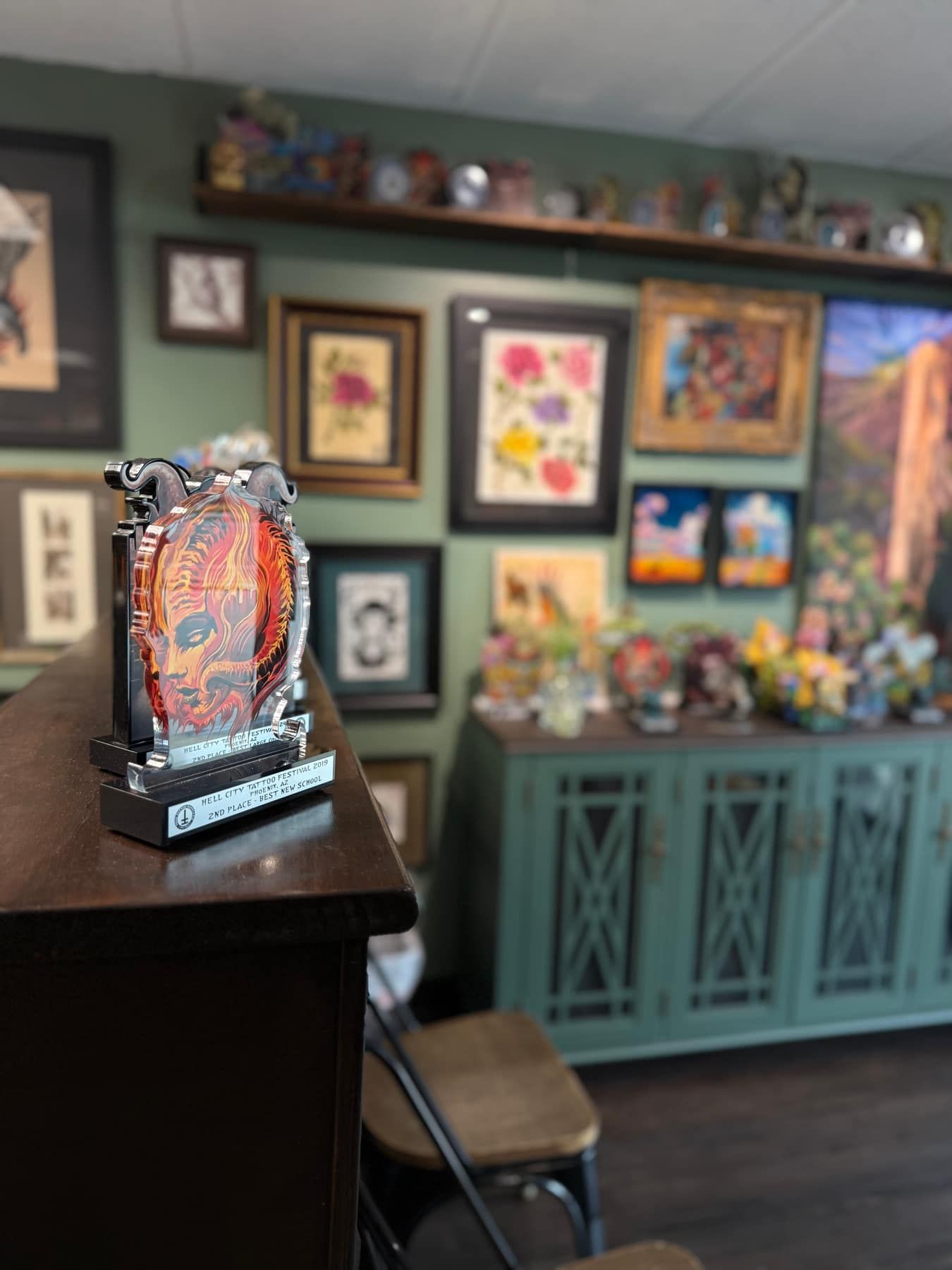 A tattoo station inside Golden Yeti Art Collective, where every healing journey begins